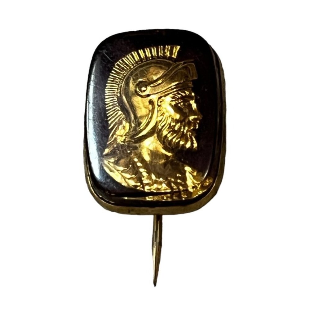 1950's Vintage Roman Soldier Knight Helmet Cufflinks Mid Century Tie Pin Black G